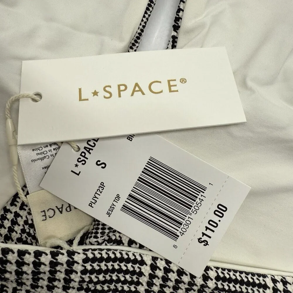 L Space Women Multi Black White Halter Front Cutout Jessy Bikini Top Size Small